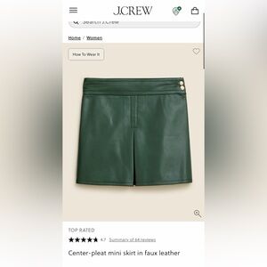 J. Crew Center Pleat Mini Skirt in Army Green Faux Leather